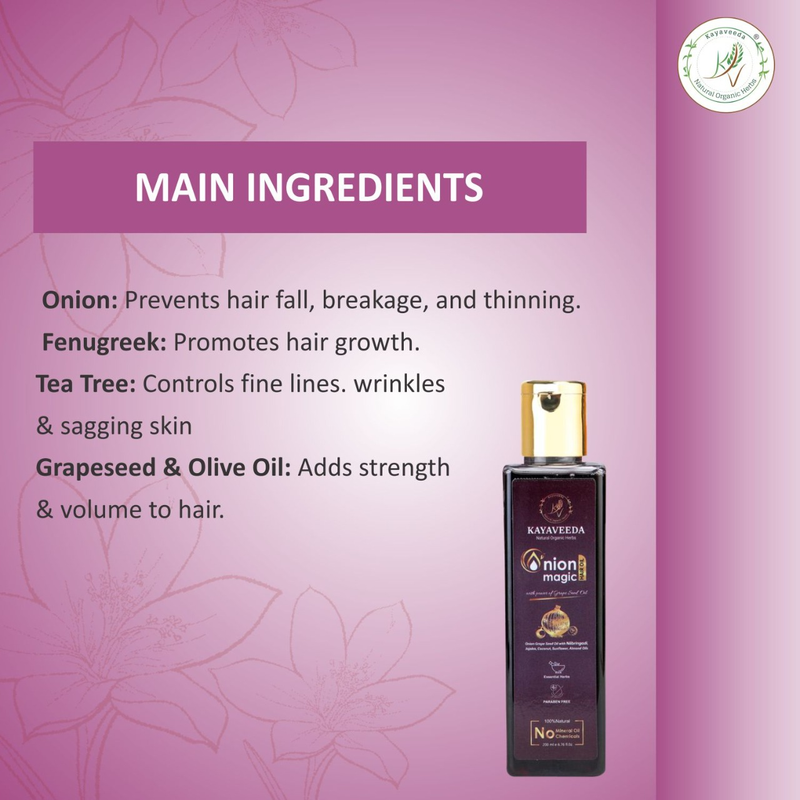 Onion Magic Hair Oil with Fenugreek, Tea Tree & Grapeseed Oil for Controlling Hair Fall and Dandruff